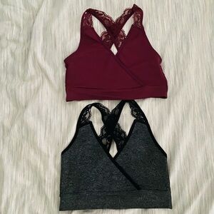 Gilligan & O’Malley Lace-Back Nursing Bralettes in Burgundy and Charcoal